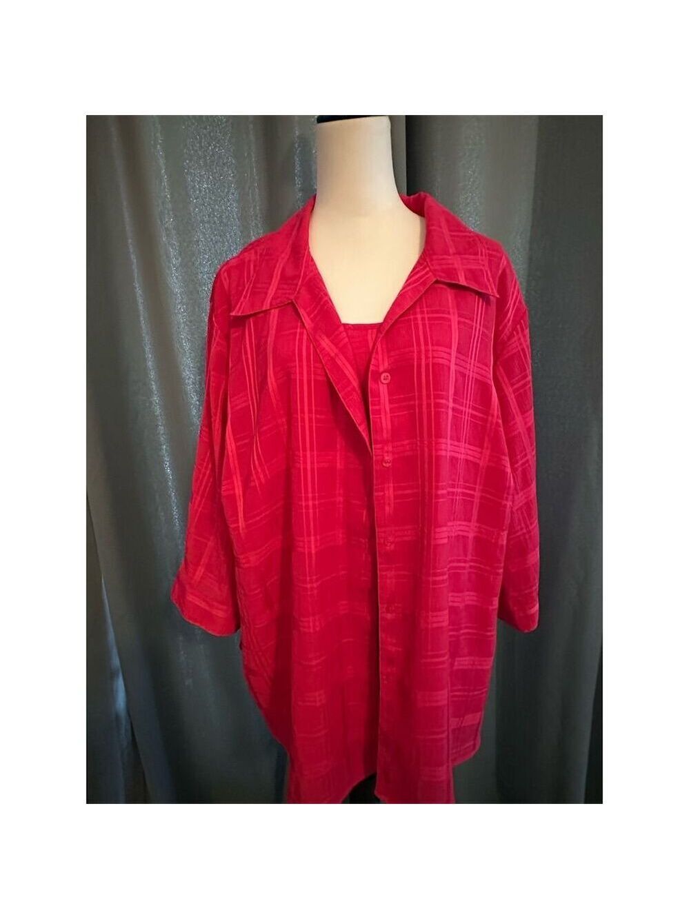 Maggie Barnes Women's 3X Red Plaid 2-Piece Blouse Set Casual Fall